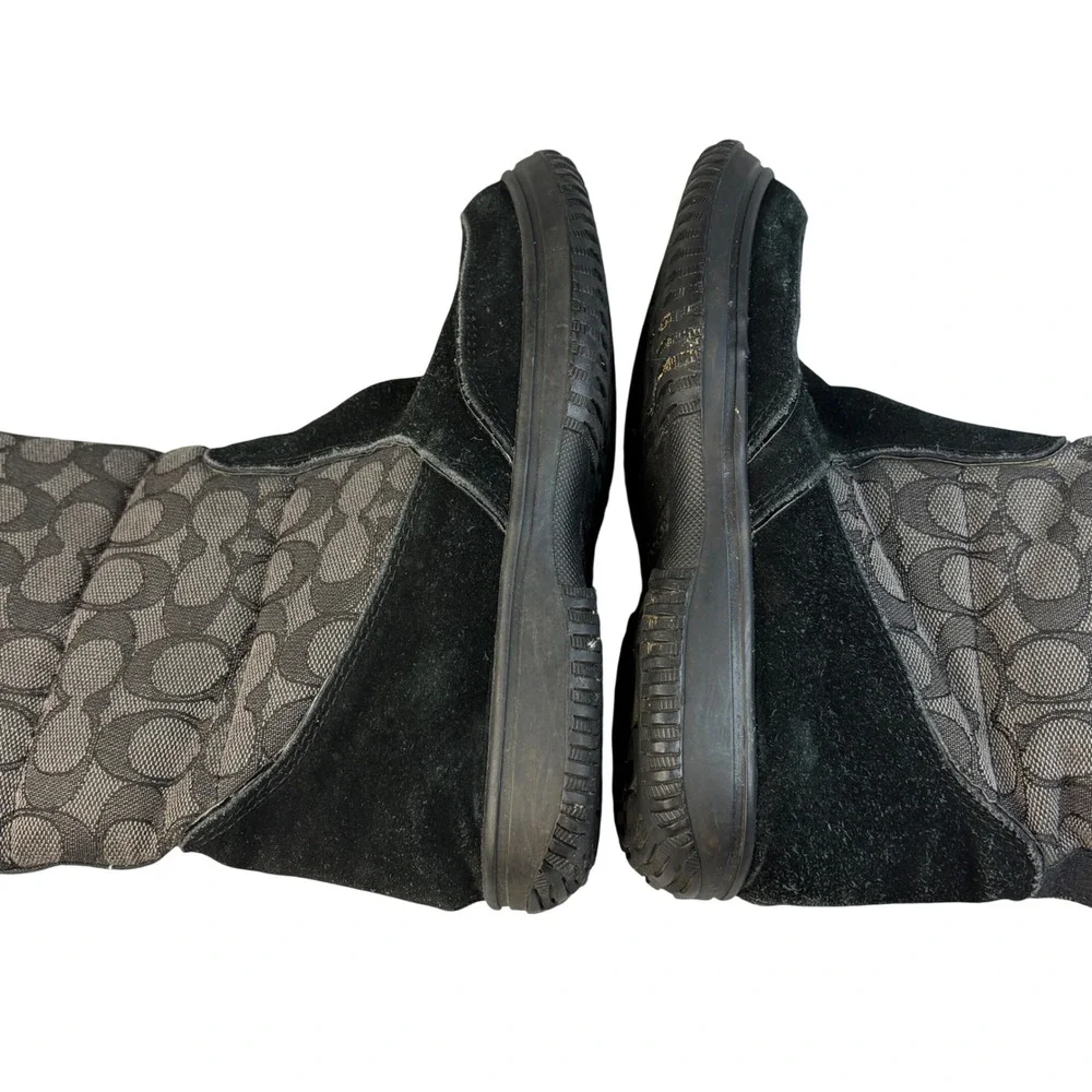 Coach Women's Black Signature C Shearling Cuff Winter Boots Size 6